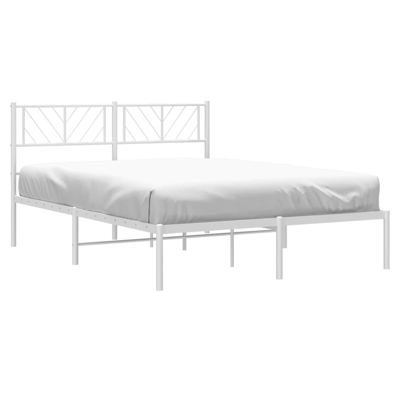 Metal Bed Frame with Headboard White 150x200 cm