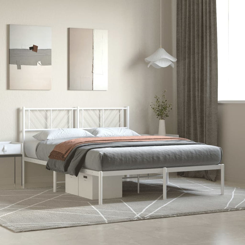 Metal Bed Frame with Headboard White 150x200 cm