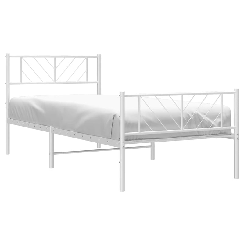 Metal Bed Frame with Headboard and Footboard White 107x203 cm