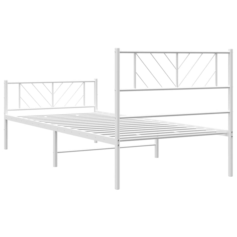 Metal Bed Frame with Headboard and Footboard White 107x203 cm