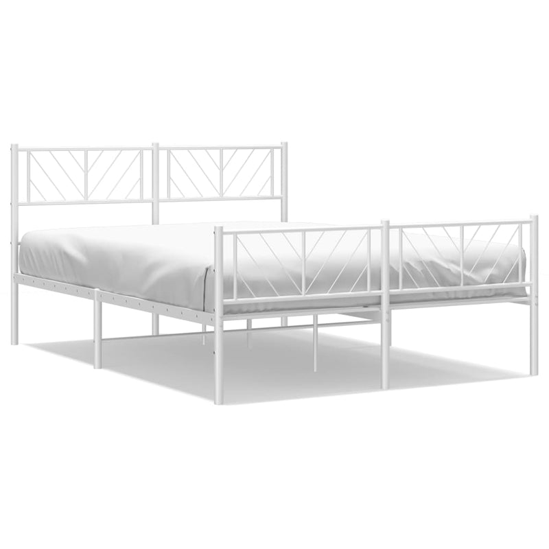 Metal Bed Frame with Headboard and Footboard White 150x200 cm