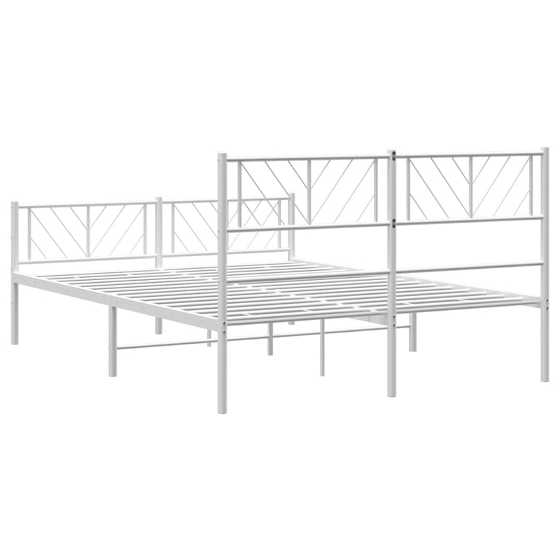 Metal Bed Frame with Headboard and Footboard White 150x200 cm