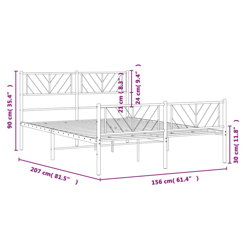 Metal Bed Frame with Headboard and Footboard White 150x200 cm