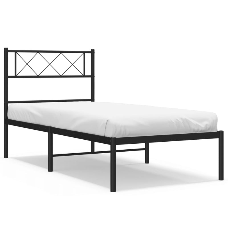 Metal Bed Frame with Headboard Black 107x203 cm