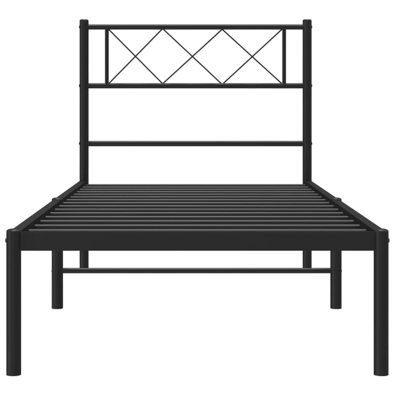 Metal Bed Frame with Headboard Black 107x203 cm