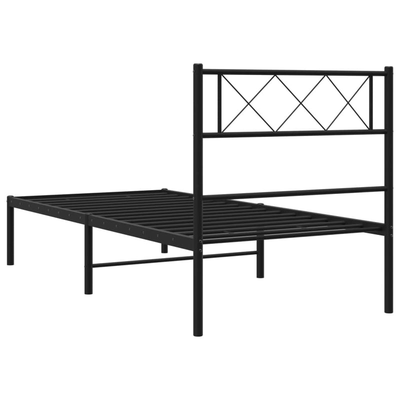 Metal Bed Frame with Headboard Black 107x203 cm