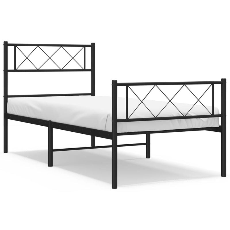 Metal Bed Frame with Headboard and Footboard Black 107x203 cm