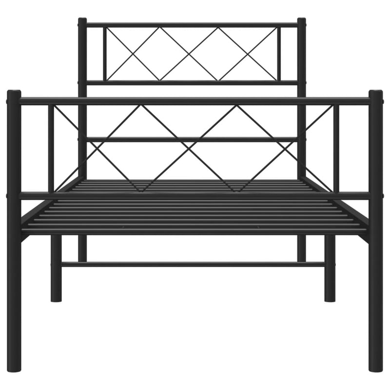 Metal Bed Frame with Headboard and Footboard Black 107x203 cm