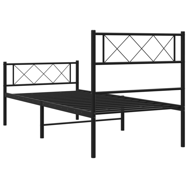 Metal Bed Frame with Headboard and Footboard Black 107x203 cm