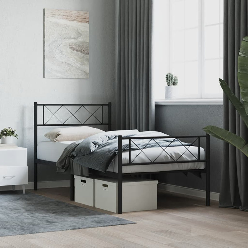 vidaXL Metal Bed Frame without Mattress with Footboard Black 107x203 cm King Single