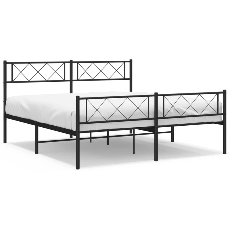 Metal Bed Frame with Headboard and Footboard Black 150x200 cm