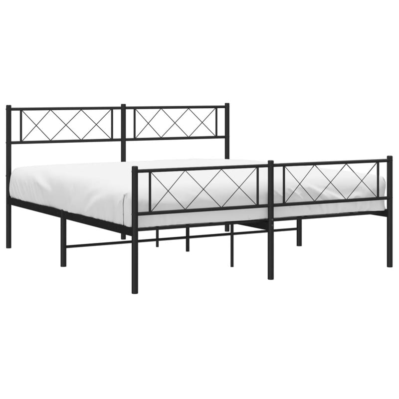 Metal Bed Frame with Headboard and Footboard Black 150x200 cm