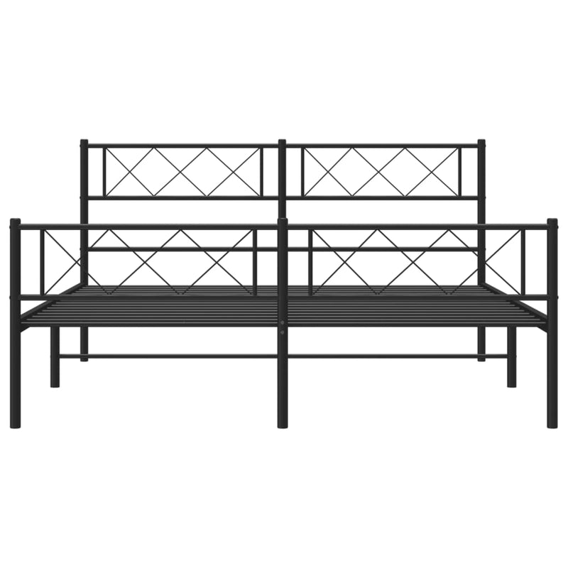 Metal Bed Frame with Headboard and Footboard Black 150x200 cm