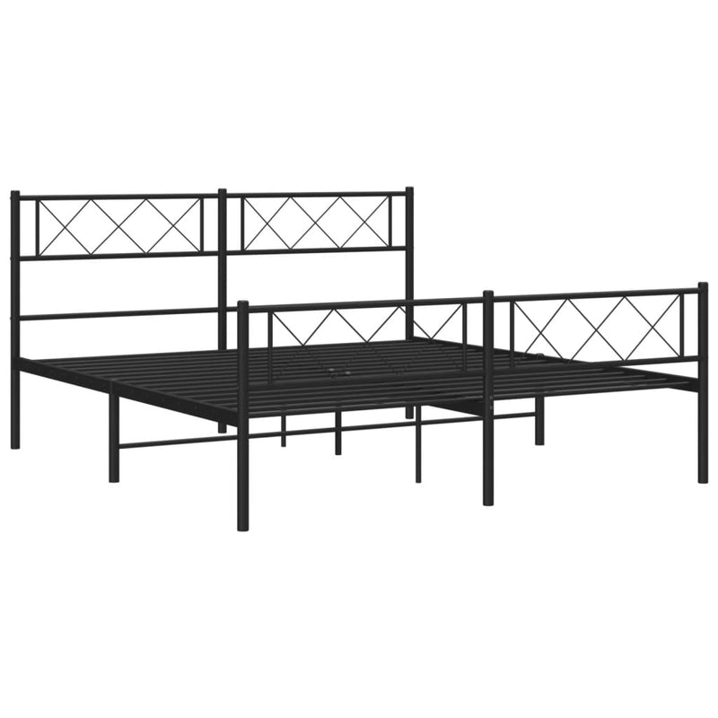 Metal Bed Frame with Headboard and Footboard Black 150x200 cm