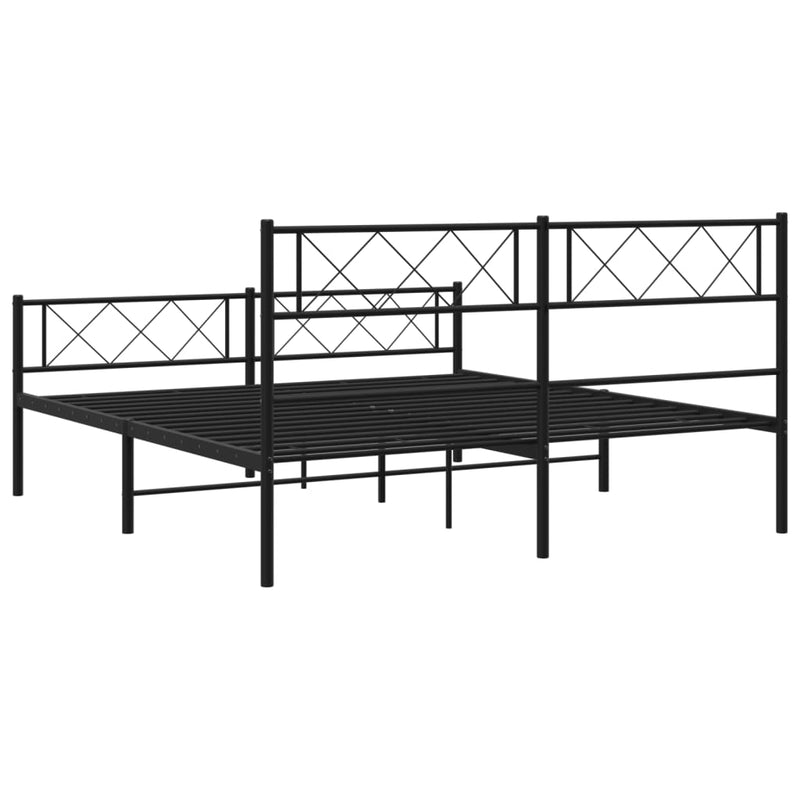 Metal Bed Frame with Headboard and Footboard Black 150x200 cm