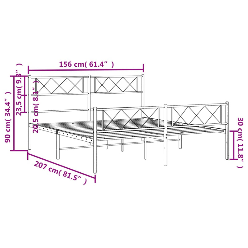 Metal Bed Frame with Headboard and Footboard Black 150x200 cm