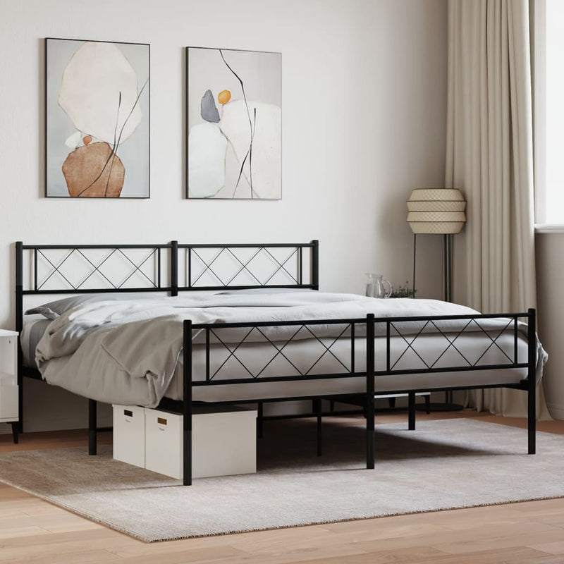 Metal Bed Frame with Headboard and Footboard Black 150x200 cm