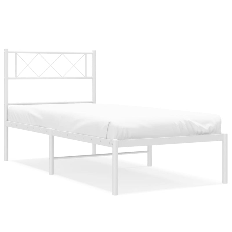 Metal Bed Frame with Headboard White 107x203 cm