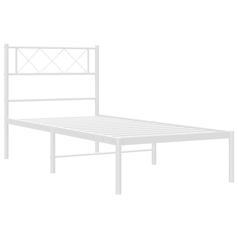 Metal Bed Frame with Headboard White 107x203 cm