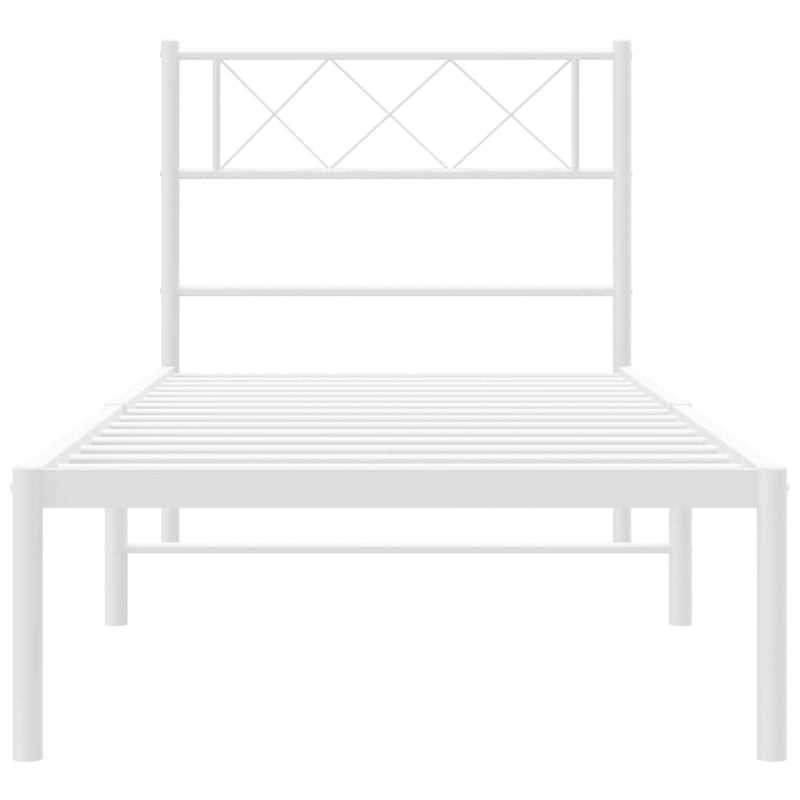 Metal Bed Frame with Headboard White 107x203 cm