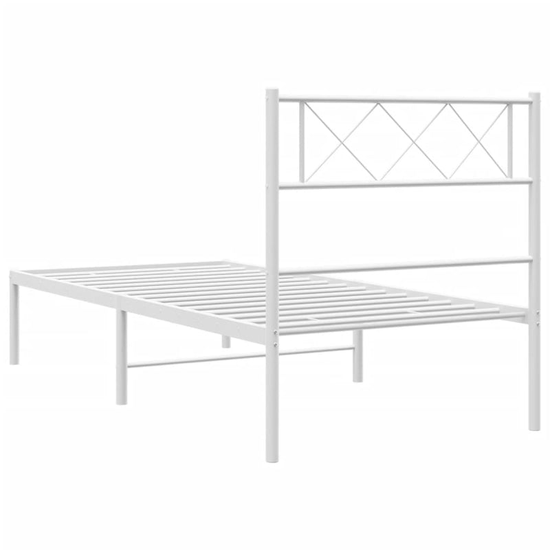 Metal Bed Frame with Headboard White 107x203 cm