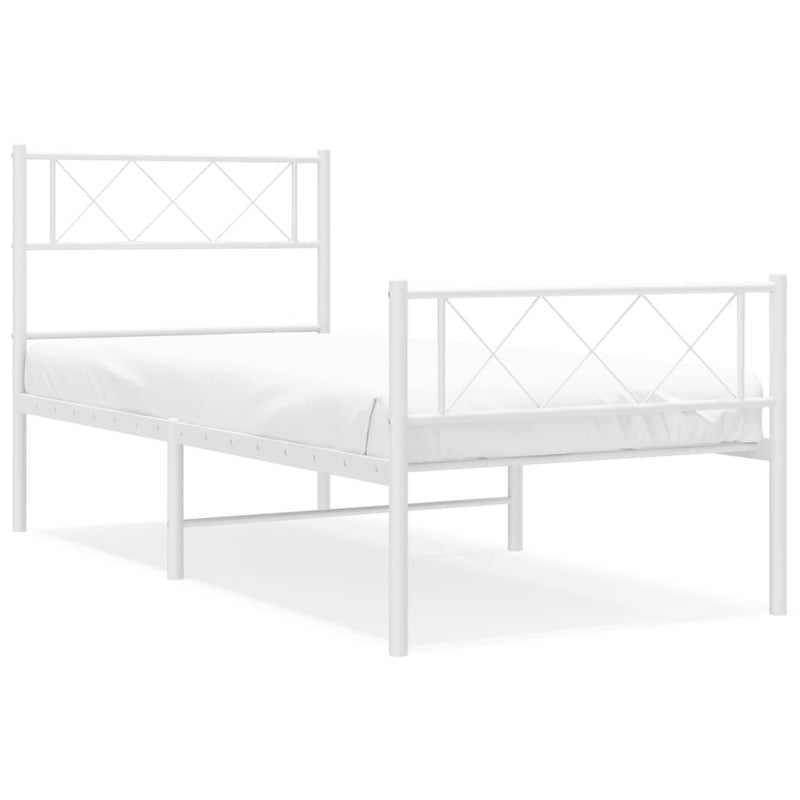 Metal Bed Frame with Headboard and Footboard White 107x203 cm