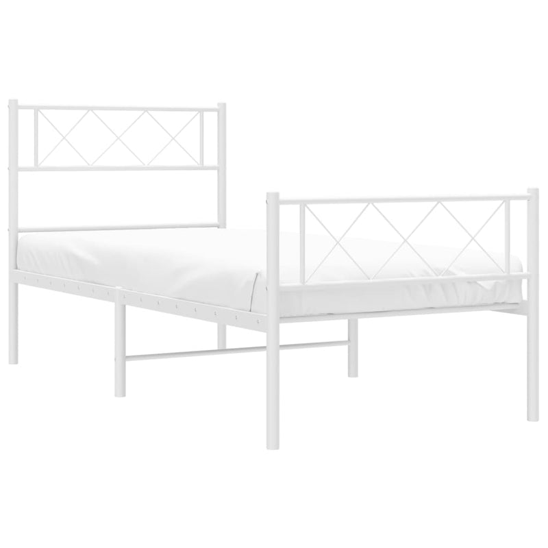 vidaXL Metal Bed Frame without Mattress with Footboard White 107x203 cm King Single