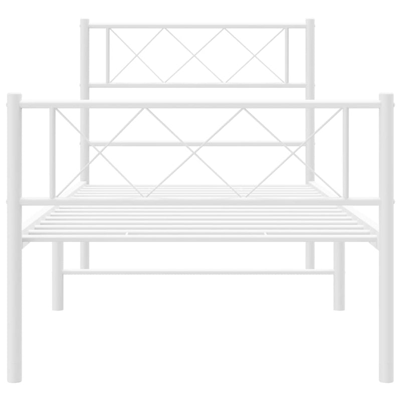 Metal Bed Frame with Headboard and Footboard White 107x203 cm