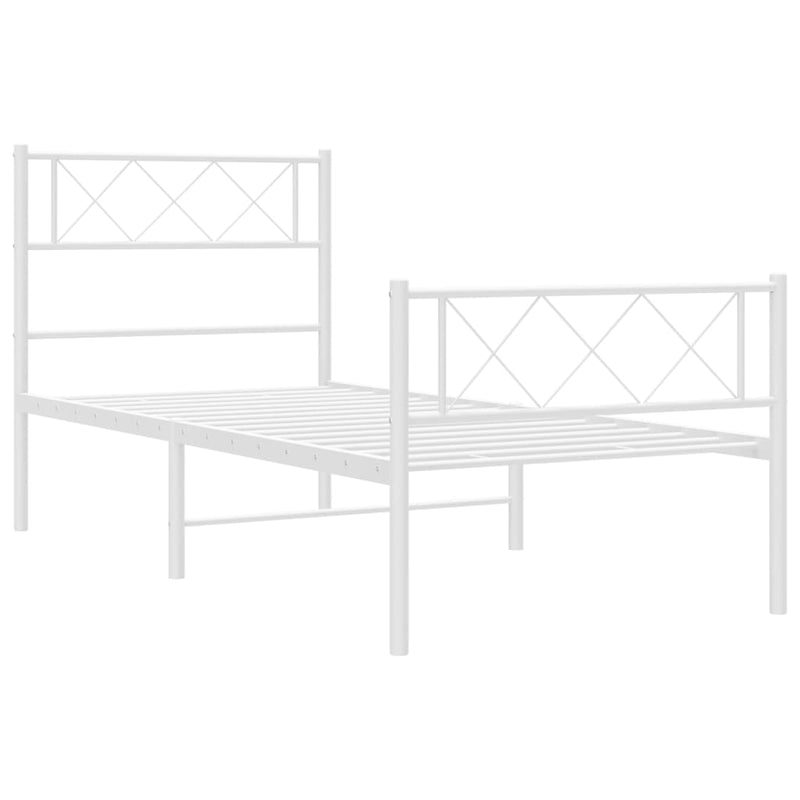 Metal Bed Frame with Headboard and Footboard White 107x203 cm