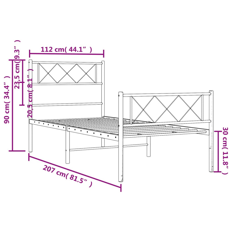 vidaXL Metal Bed Frame without Mattress with Footboard White 107x203 cm King Single