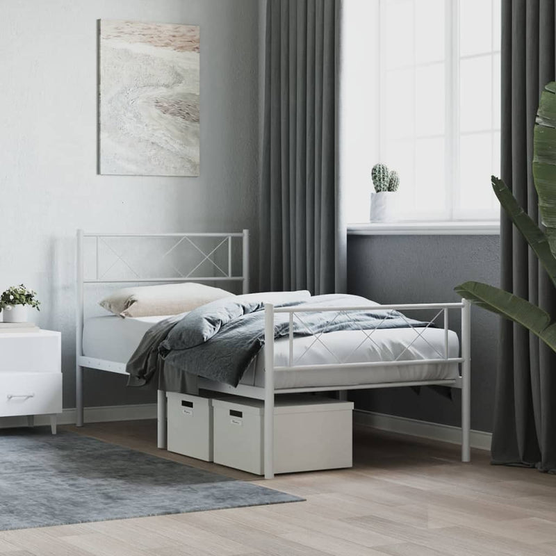 vidaXL Metal Bed Frame without Mattress with Footboard White 107x203 cm King Single