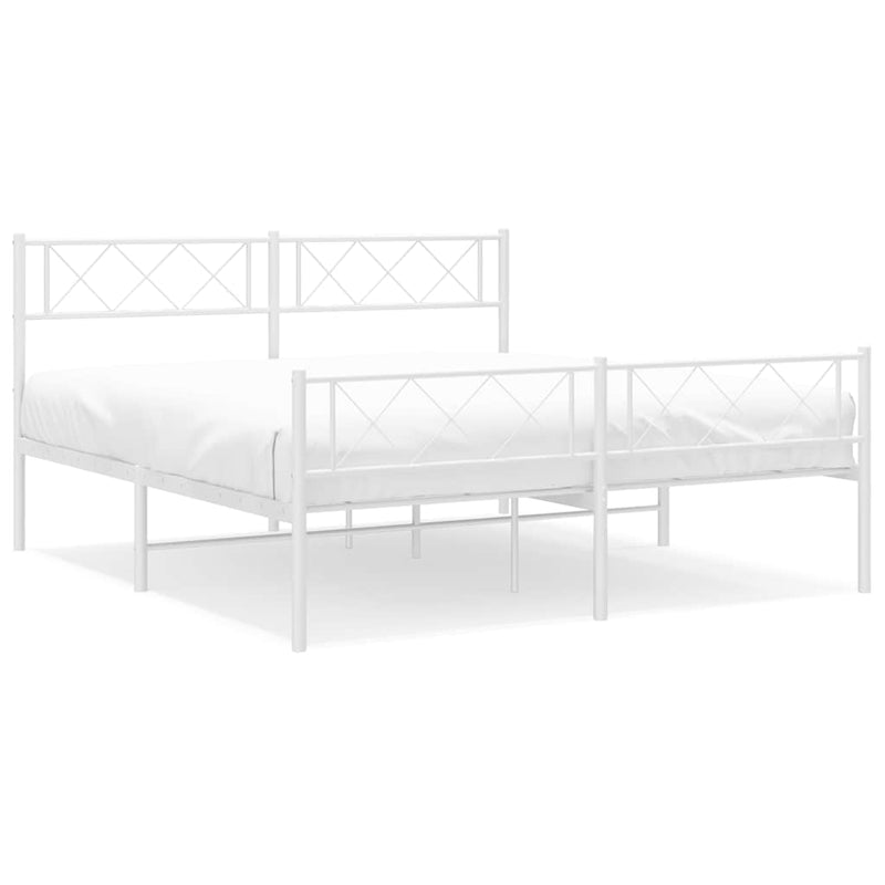 vidaXL Metal Bed Frame without Mattress with Footboard White 150x200 cm