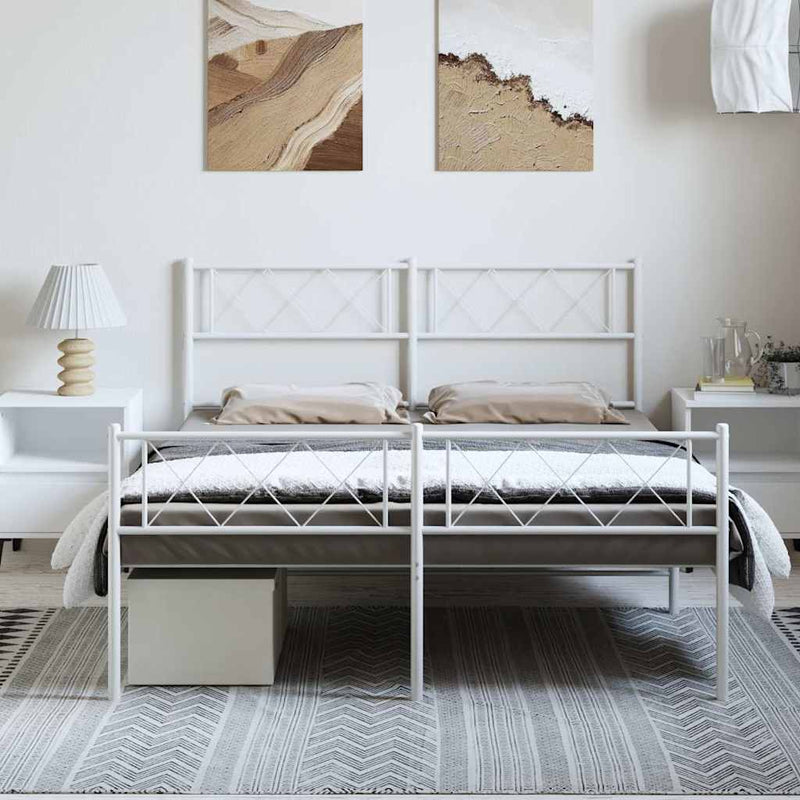 vidaXL Metal Bed Frame without Mattress with Footboard White 150x200 cm