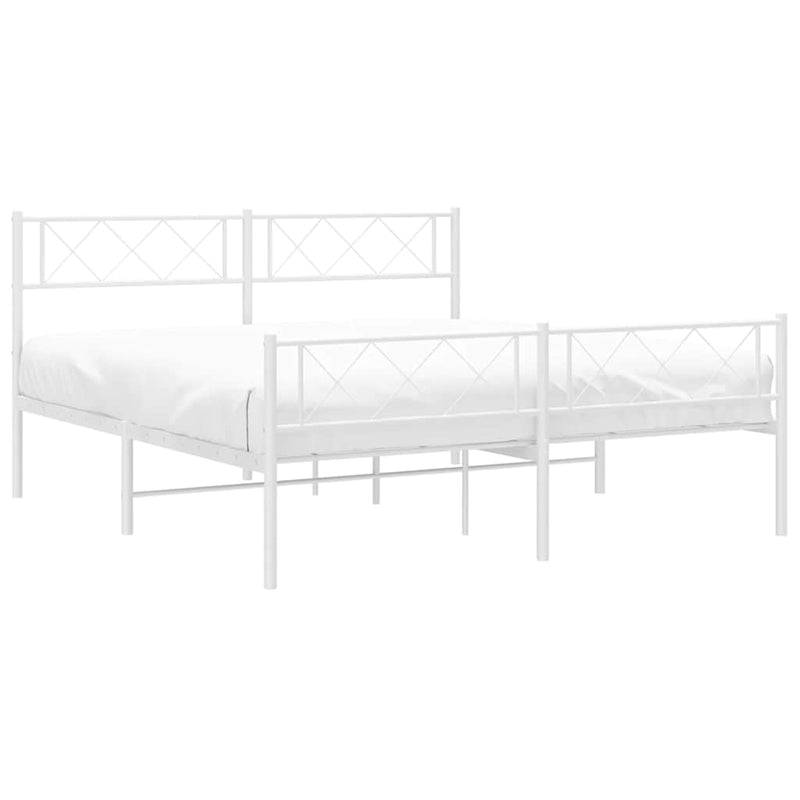 vidaXL Metal Bed Frame without Mattress with Footboard White 150x200 cm