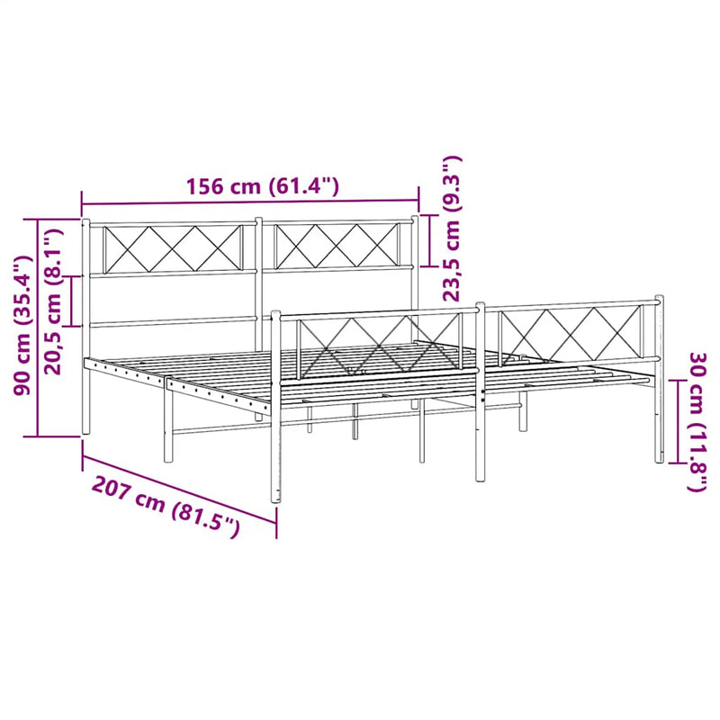 vidaXL Metal Bed Frame without Mattress with Footboard White 150x200 cm