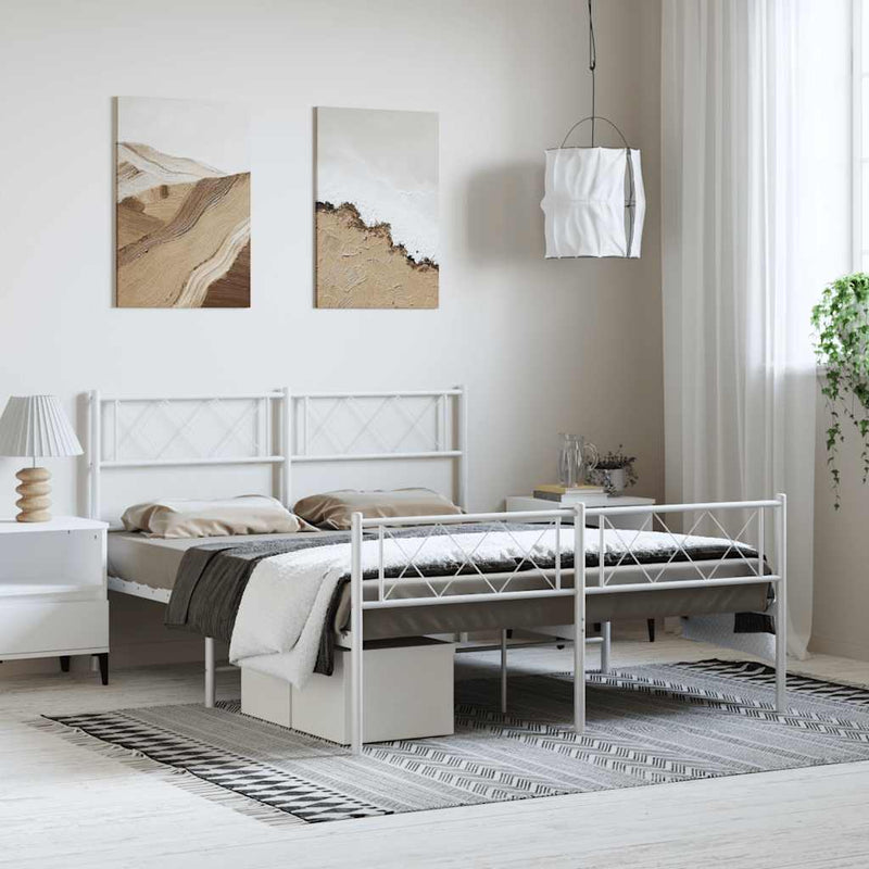 vidaXL Metal Bed Frame without Mattress with Footboard White 150x200 cm