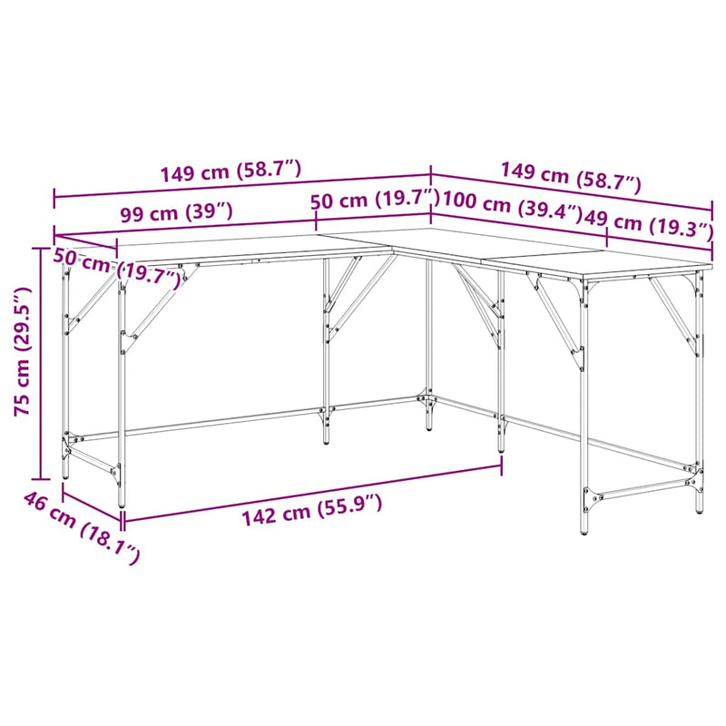 vidaXL Desk Black 149x149x75 cm Engineered Wood