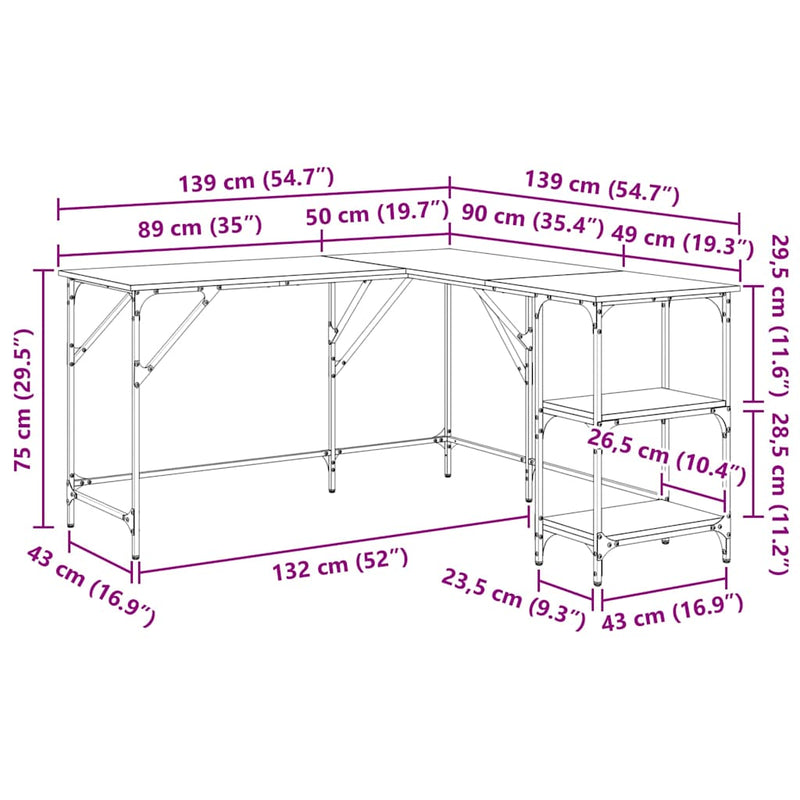 vidaXL Desk Black 139x139x75 cm Engineered Wood