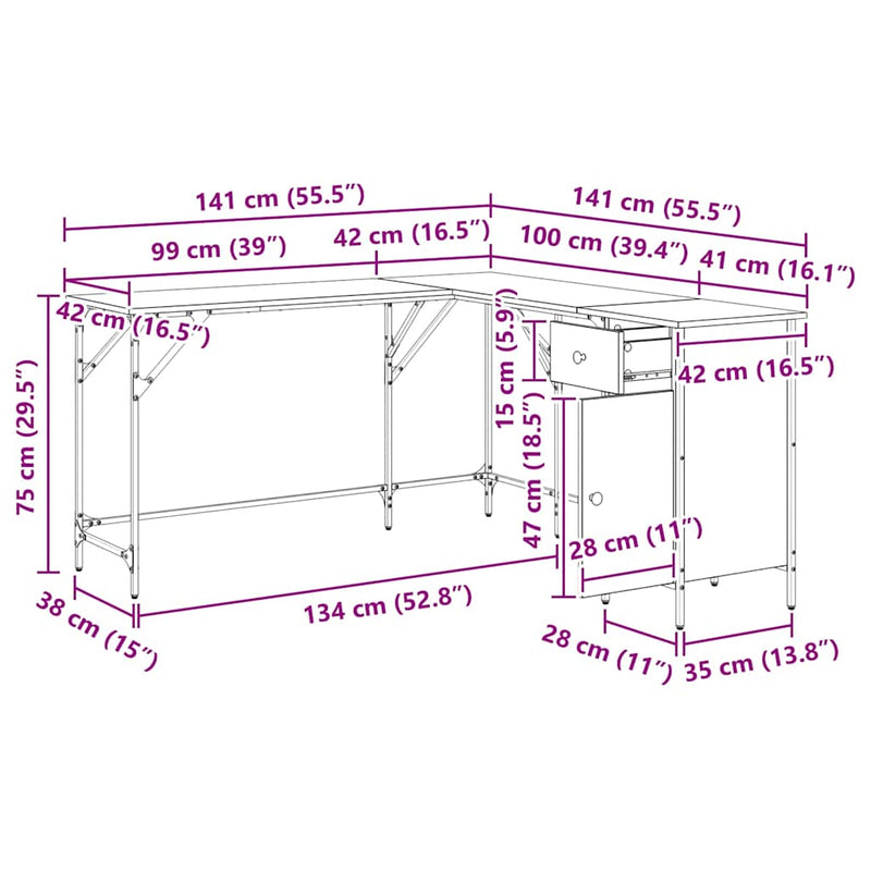 vidaXL Desk Black 141x141x75 cm Engineered Wood