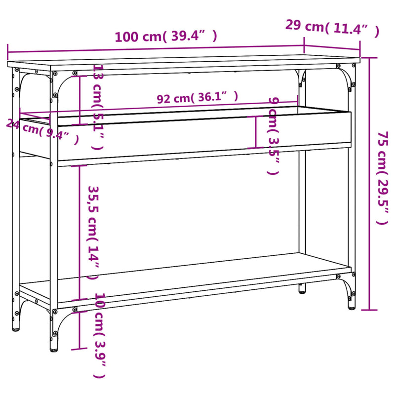 vidaXL Console Table with Shelf Sonoma Oak 100x29x75cm Engineered Wood