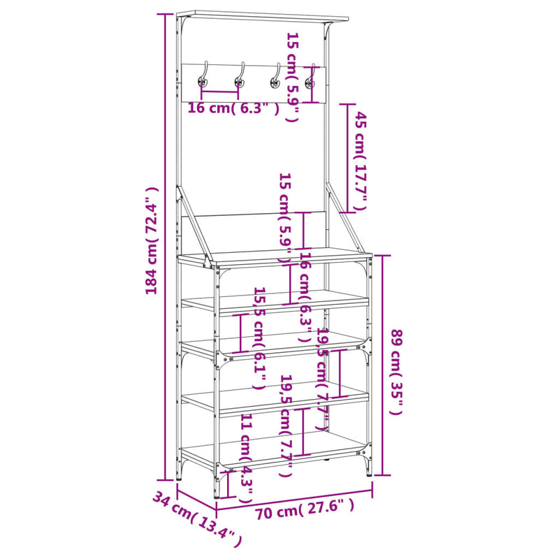 vidaXL Clothes Rack with Shoe Storage Black 70x34x184 cm