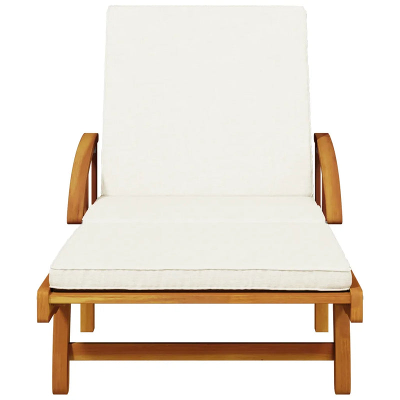 Sun Lounger with Cushion and Table Solid Wood Acacia