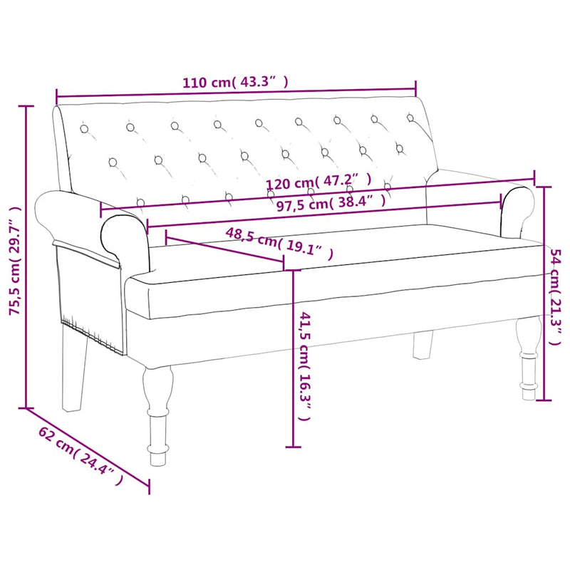 vidaXL Bench with Backrest Black 120x62x75.5 cm Fabric