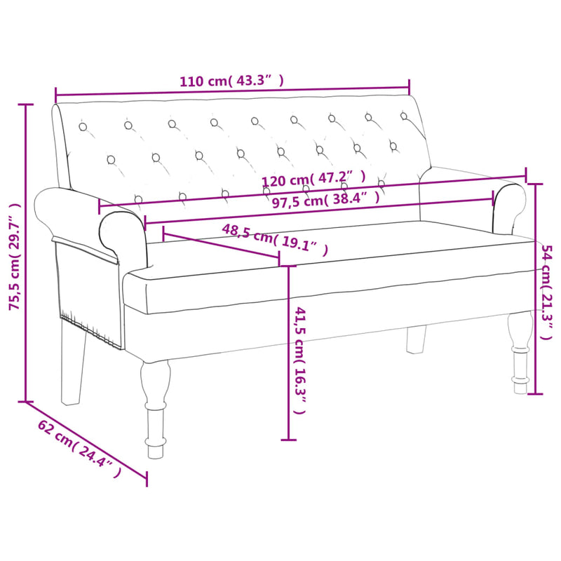 vidaXL Bench with Backrest Brown 120x62x75.5 cm Faux Suede Leather