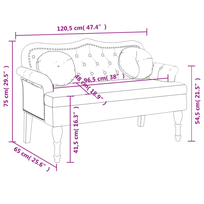 vidaXL Bench with Cushions Cream 120.5x65x75 cm Velvet
