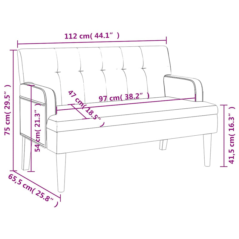 vidaXL Bench with Backrest Black 112x65.5x75 cm Faux Leather