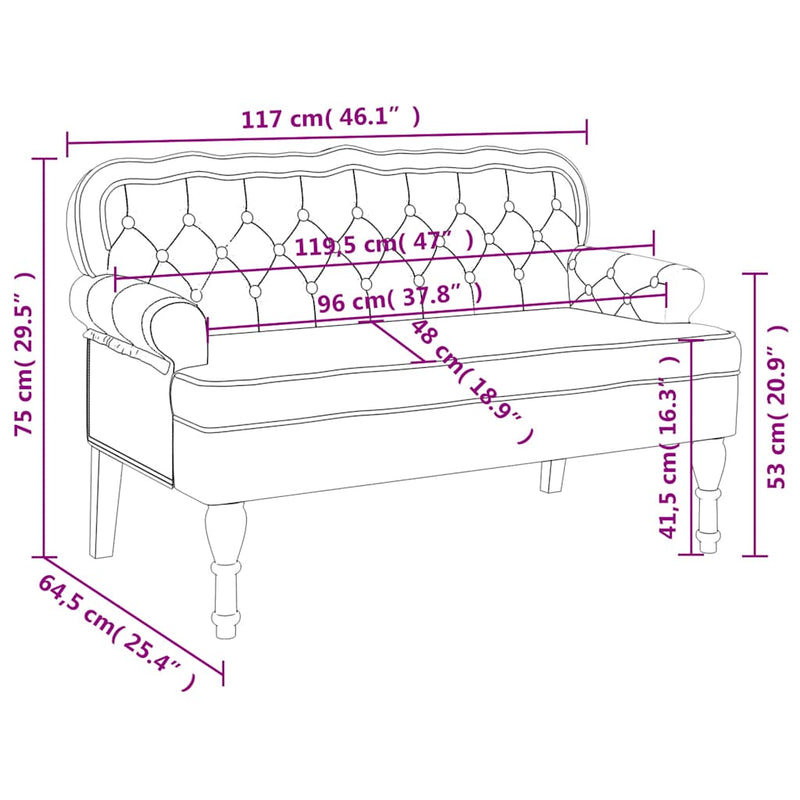 vidaXL Bench with Backrest Dark Grey 119.5x64.5x75 cm Velvet
