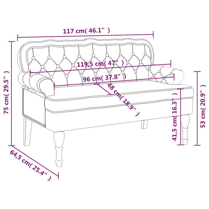 vidaXL Bench with Backrest Black 119.5x64.5x75 cm Velvet
