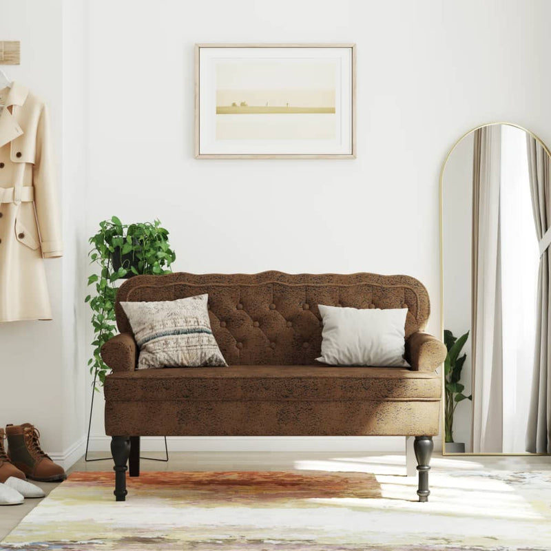 vidaXL Bench with Backrest Brown 119.5x64.5x75 cm Faux Suede Leather