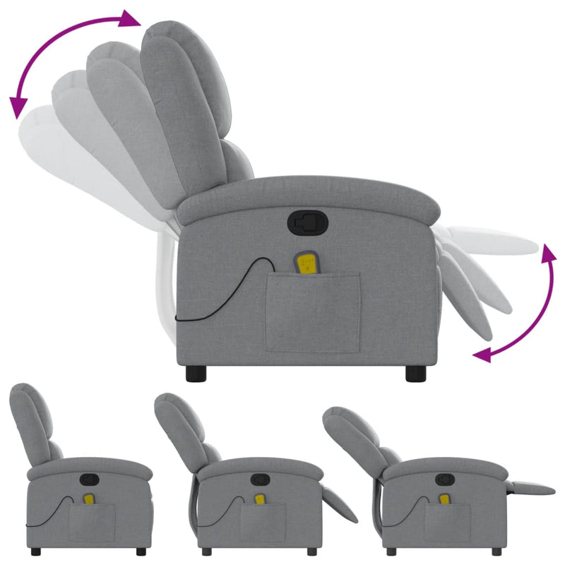 vidaXL Massage Recliner Chair Light Grey Fabric